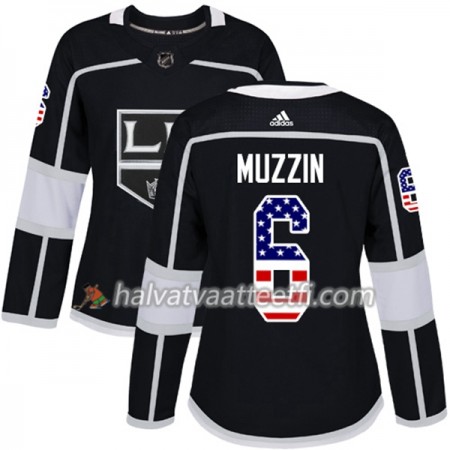 Naisten NHL Los Angeles Kings Pelipaita Jake Muzzin 6 Adidas 2017-2018 Musta USA Flag Fashion Authentic